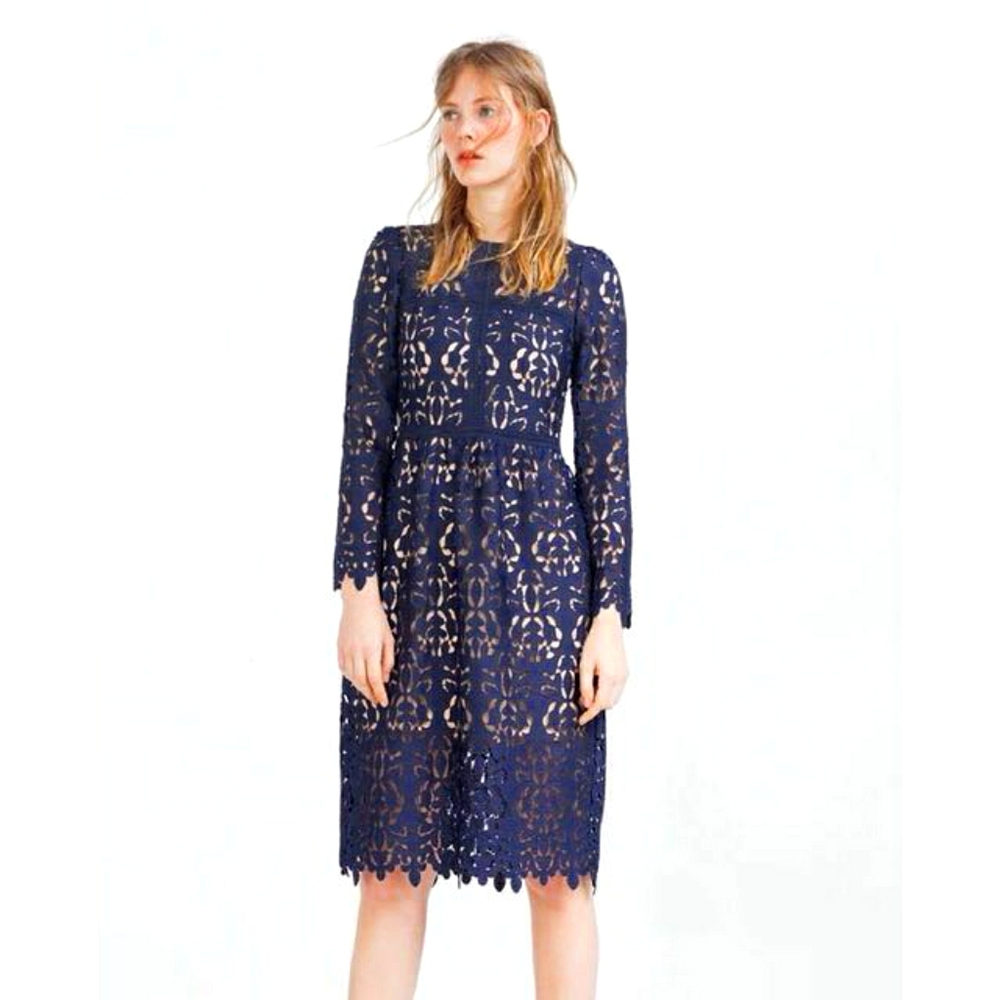 Zara Blue Lace Guipure Crochet Midi Dress Small